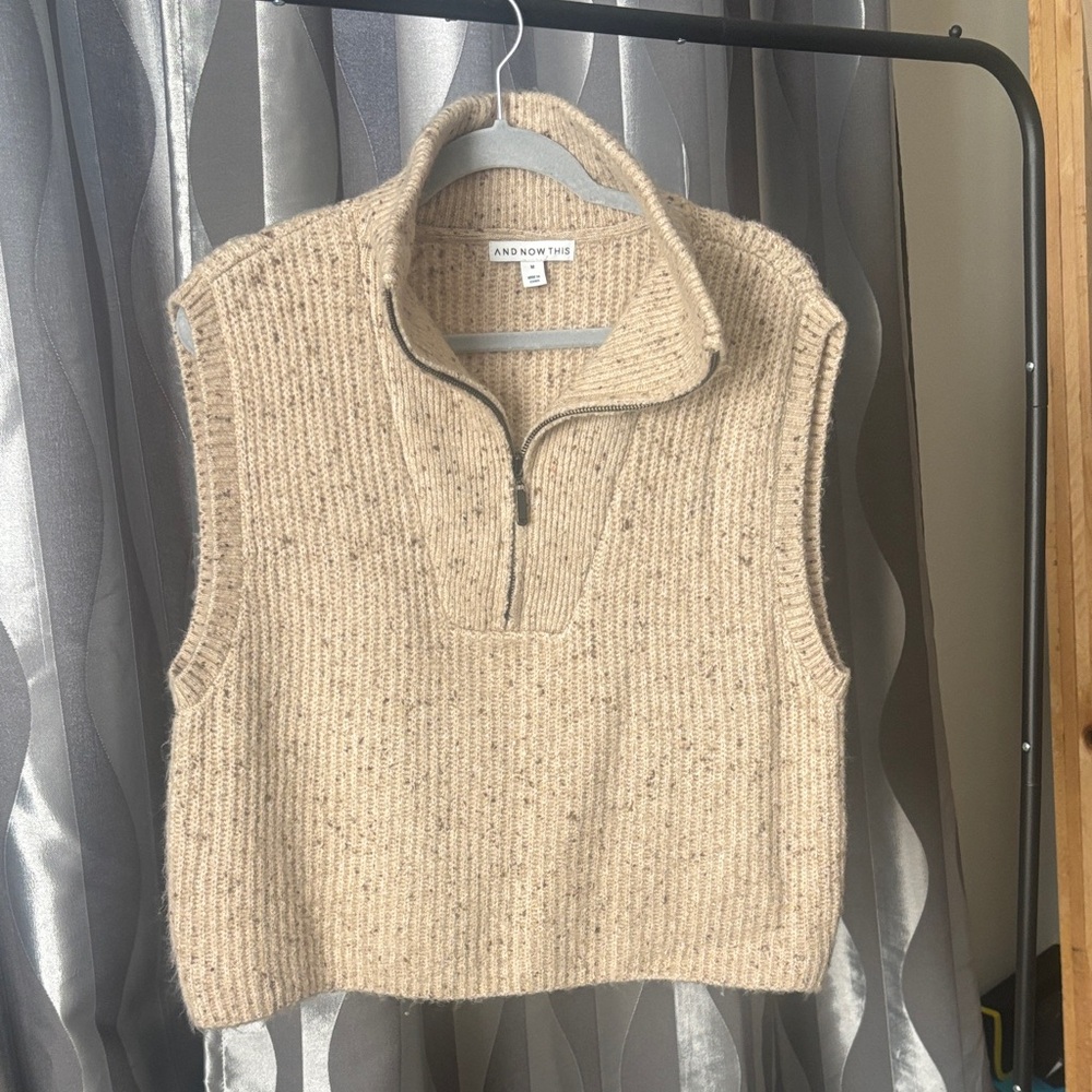 And Now This Cream Knit Half-Zip Sleeveless Turtleneck Sweater Vest